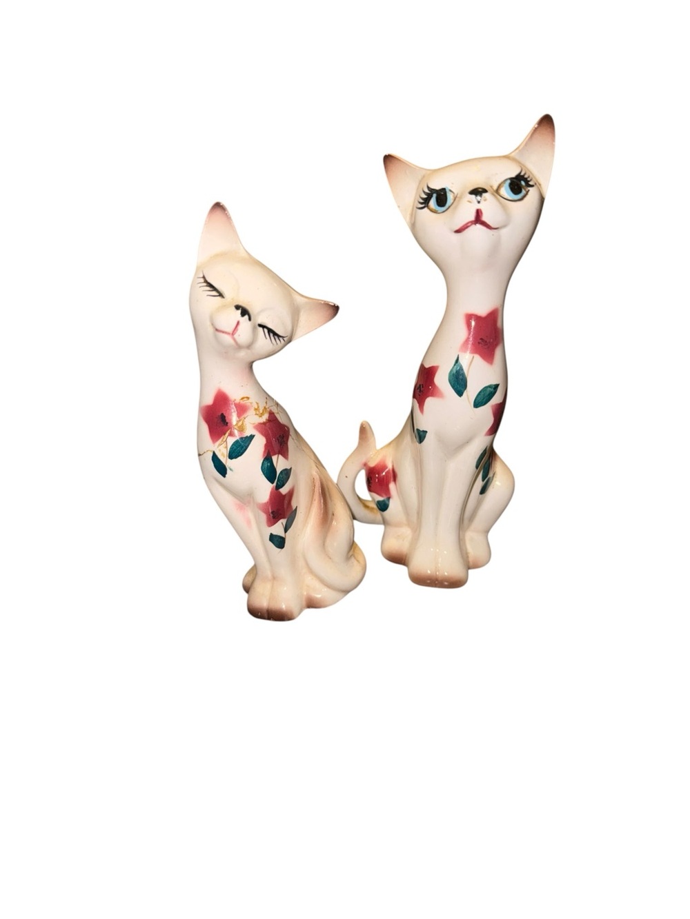 Vintage floral cat salt and pepper